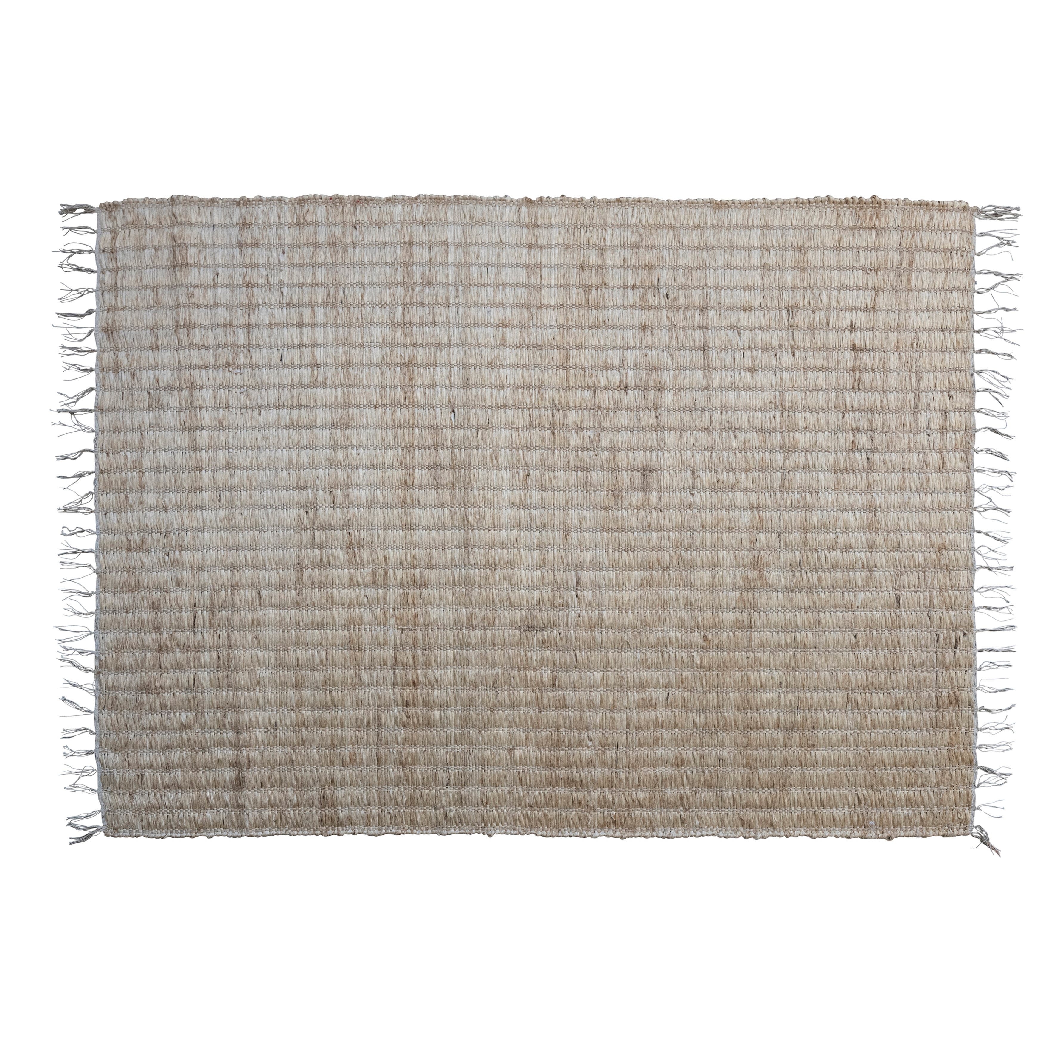 Storied Home Boho Woven Jute And Cotton Rug With Fringe, Natural In Brown