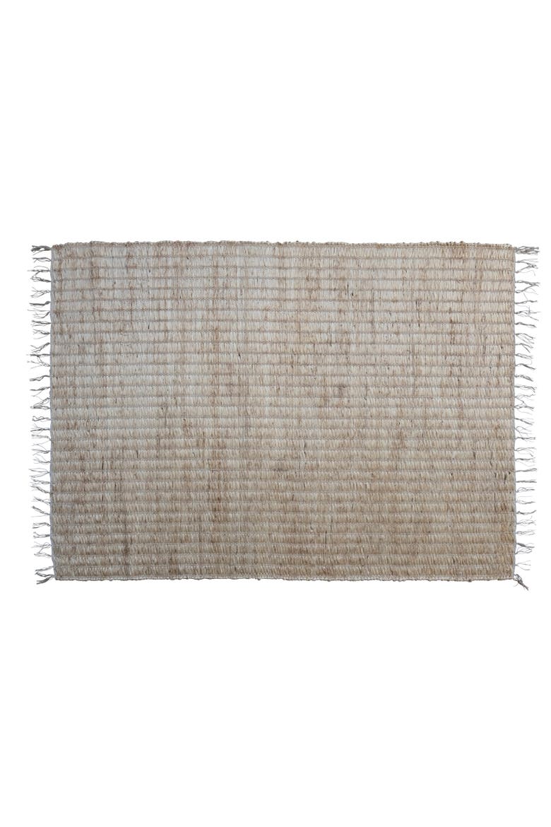 Boho Woven Jute and Cotton Rug with Fringe, Natural, Main, color, Ivory