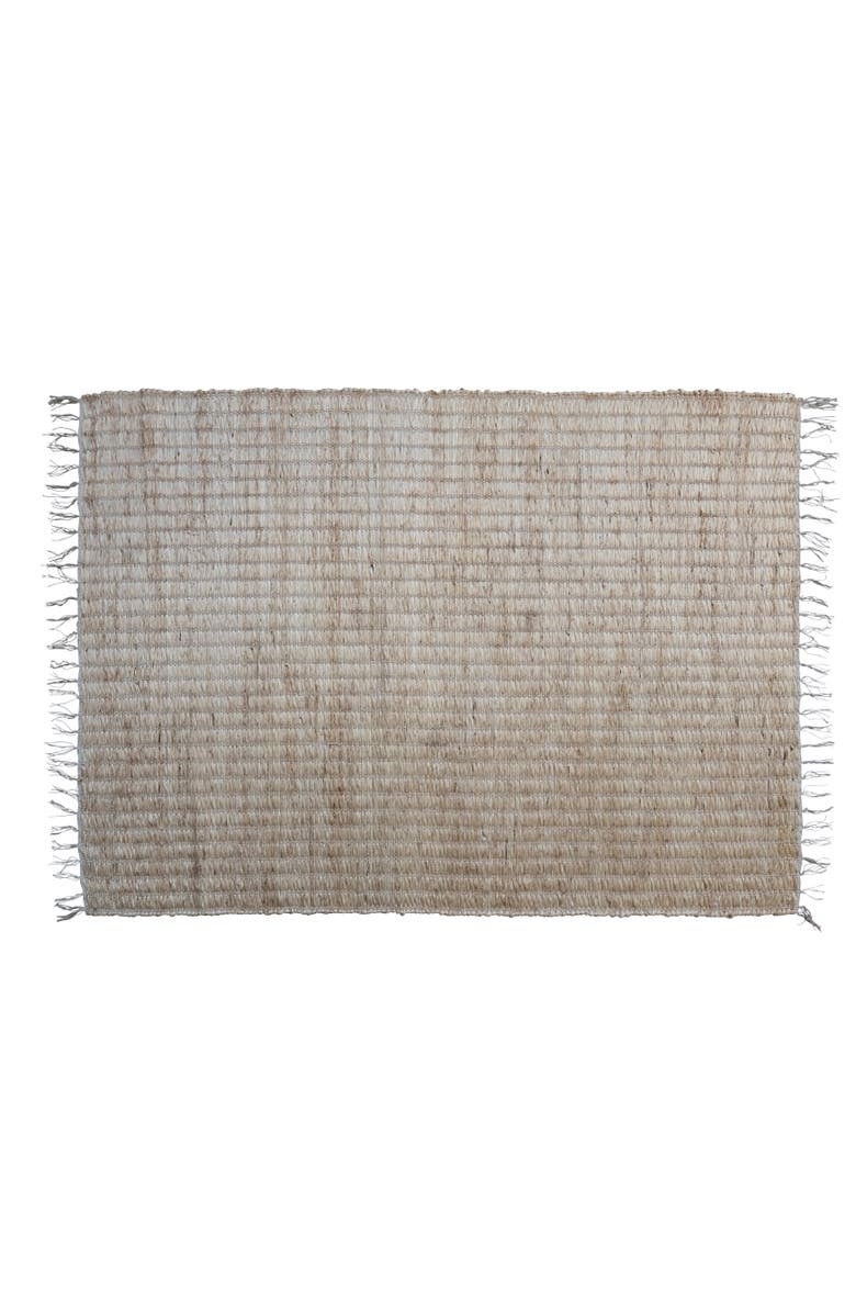 Storied Home Boho Woven Jute and Cotton Rug with Fringe, Natural, Main, color, Ivory