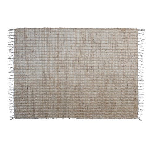Boho Woven Jute and Cotton Rug with Fringe, Natural