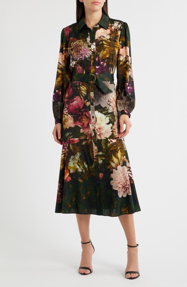 Elie Tahari The Mila Floral Print Long Sleeve Shirtdress, Main, color, 