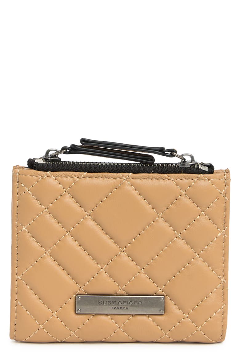 Quilted Leather Coin & Card Case, Main, color, LIGHT/ PASTEL BROWN