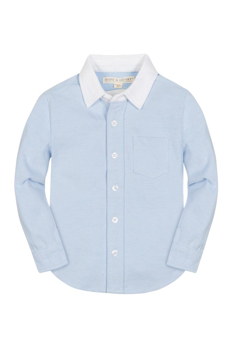 Baby Boys' Organic Pique Button Down Shirt, Infant, Main, color, Light Blue with White Collar