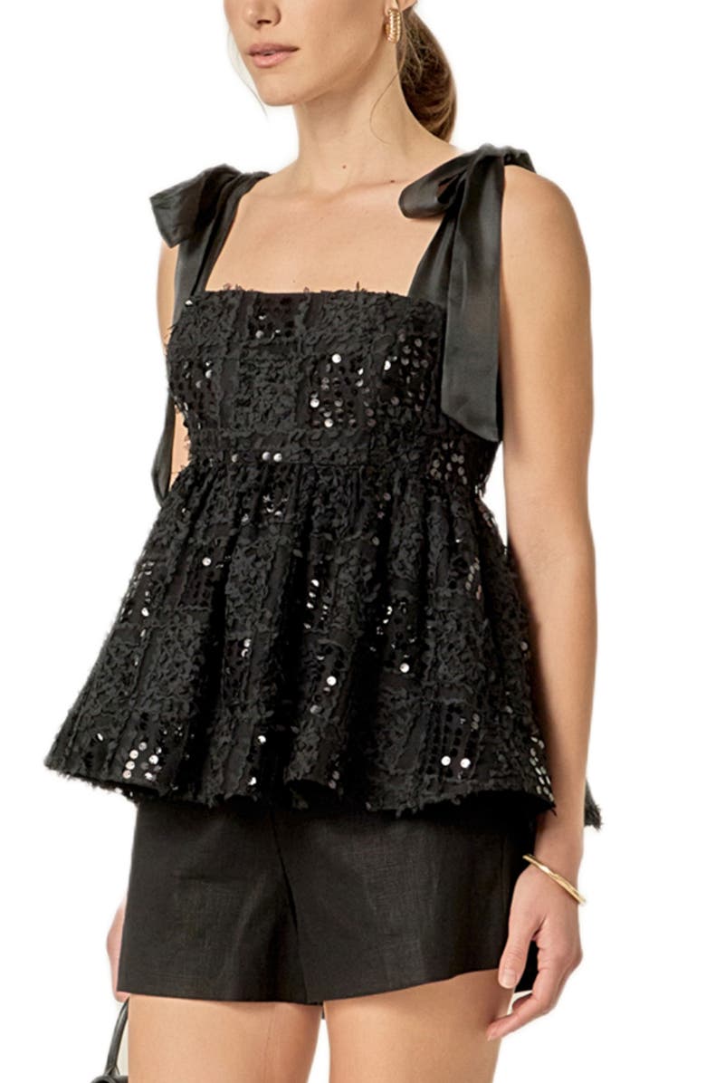 English Factory Sequins Bow Tank, Alternate, color, Black