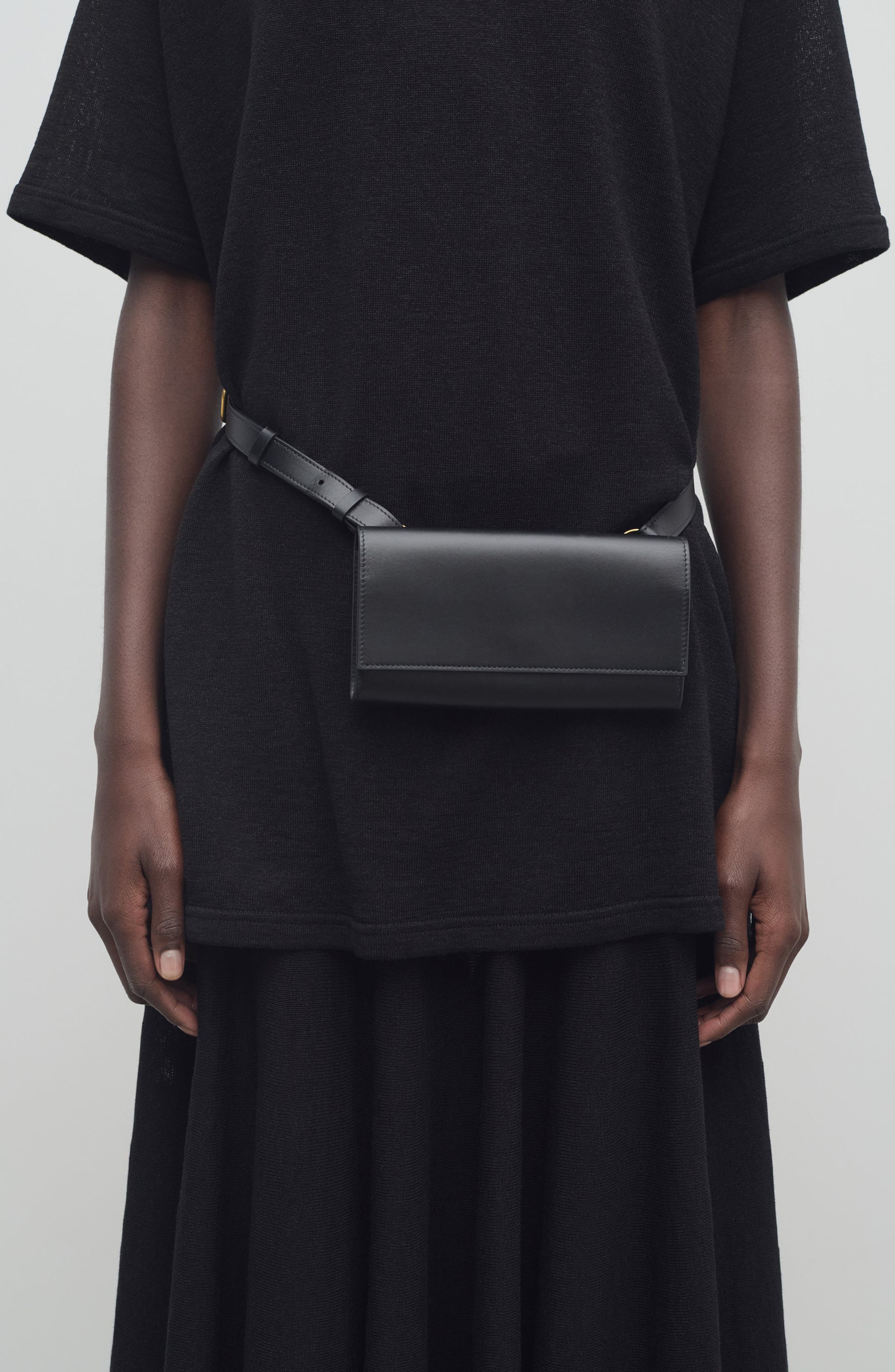 The Row Leather Belt Bag, Alternate, color, Black