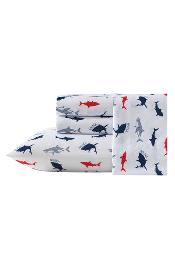 Nautica Branson Sharks Microfiber Sheet Set In Navy Seas/red