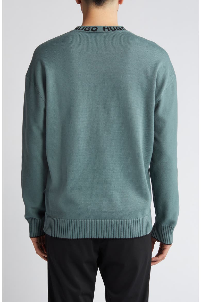 Smarlo Oversize Logo Collar Crewneck Sweater, Alternate, color, DARK GREEN