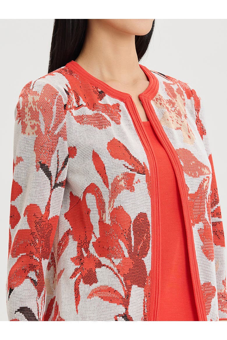 Floral Jacquard Flat Knit Jacket, Alternate, color, Cherry/Peach/Ivory/Black