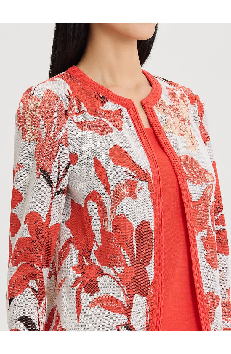 Misook Floral Jacquard Flat Knit Jacket, Alternate, color, Cherry/Peach/Ivory/Black