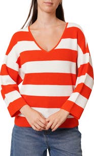 CYRUS Stripe V-Neck Waffle Knit Sweater