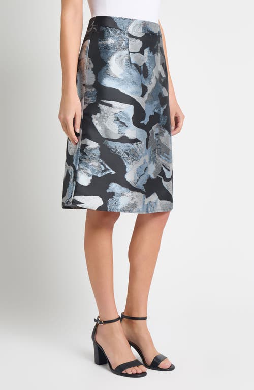 Ming Wang Abstract Floral A-line Skirt In Gray