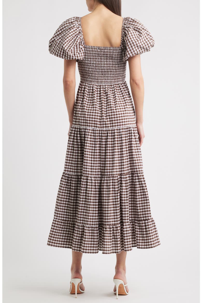 Pollen Gingham Check Midi Dress, Alternate, color, BROWN