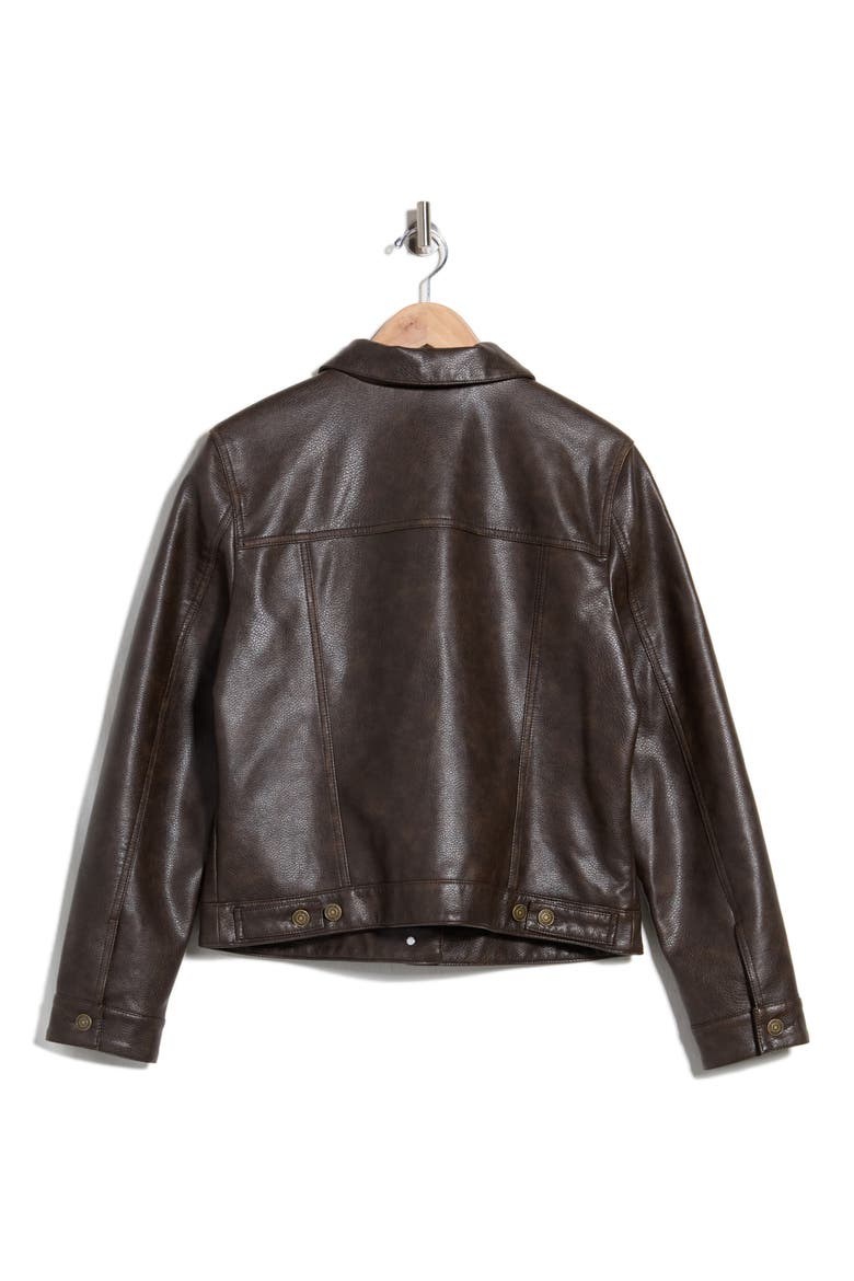 Faux Leather Trucker Jacket, Alternate, color, BROWN
