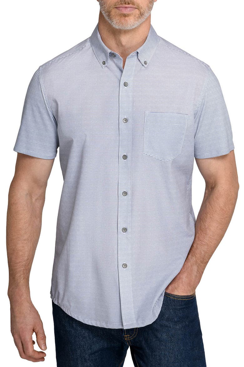 Square Reworked Short Sleeve Button-Down Shirt, Main, color, GREY