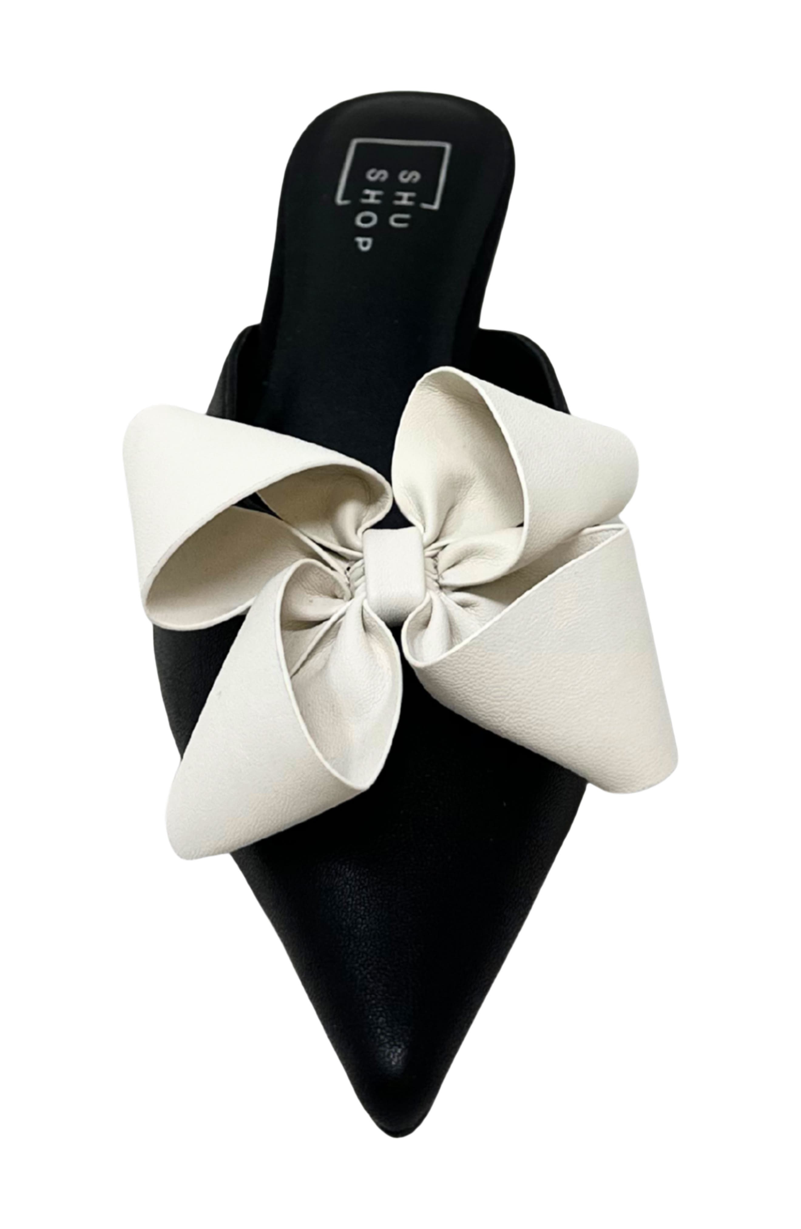 SHUSHOP Nell Pointed Toe Kitten Heel Mule, Alternate, color, Black And White