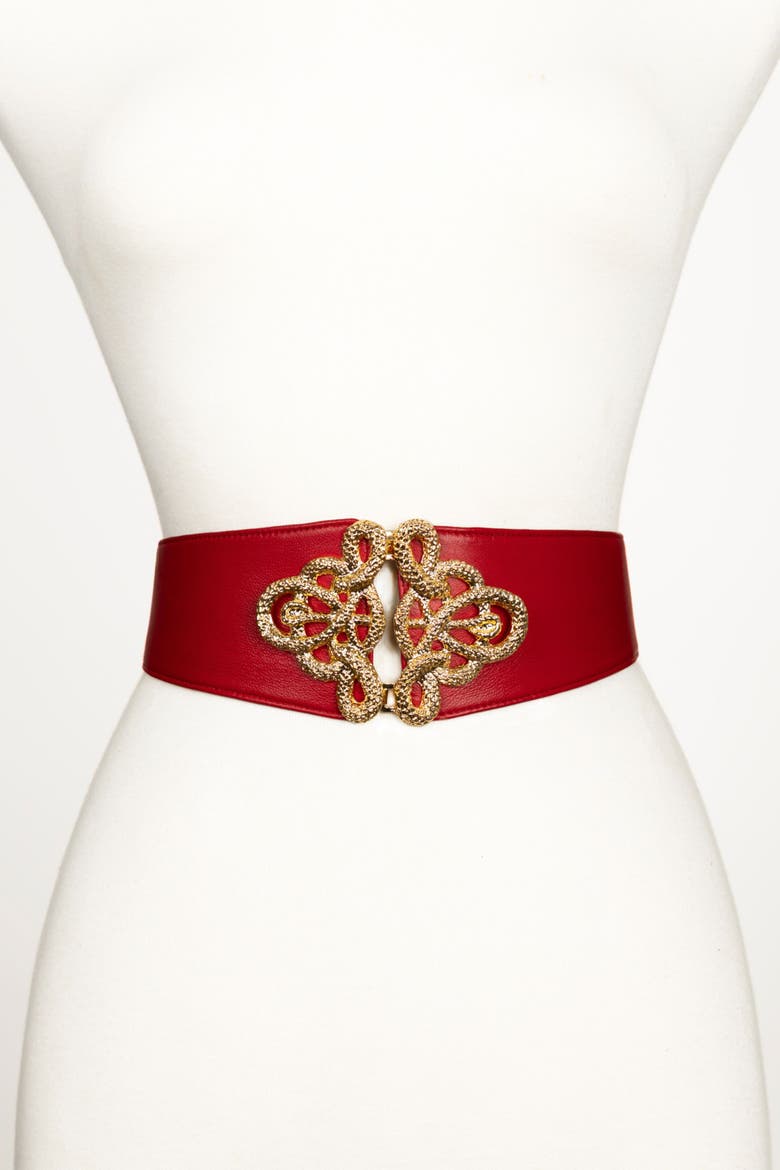 Christian Corset Leather Belt, Main, color, Red