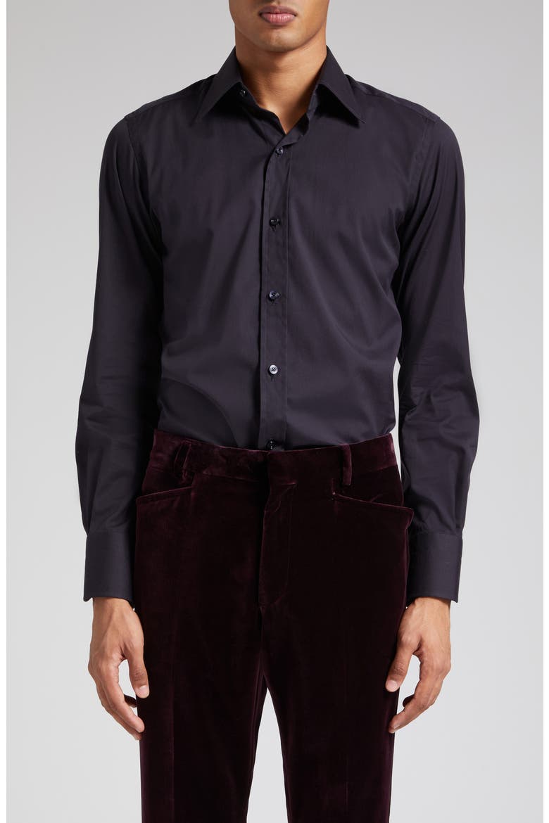 Slim Fit Cotton Poplin Button-Up Shirt, Main, color, BLACK