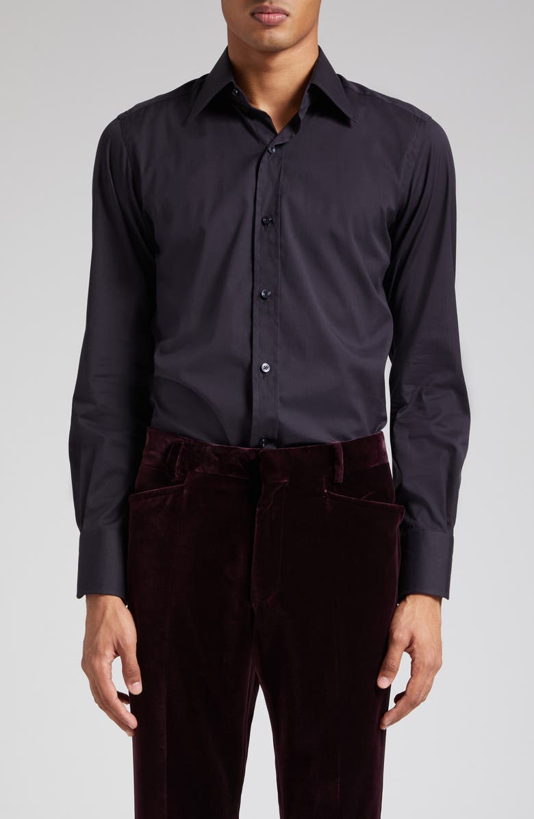 TOM FORD Slim Fit Cotton Poplin Button-Up Shirt, Main, color, Black