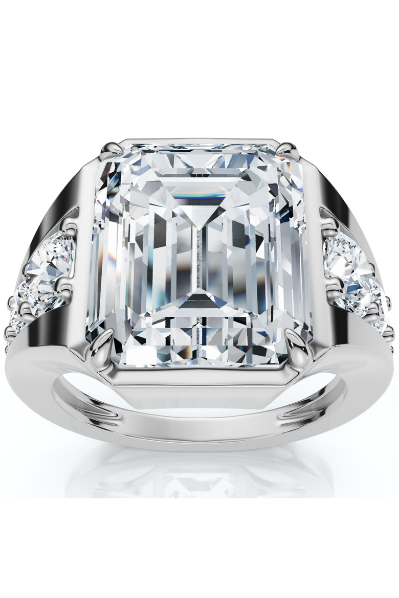 Certified 8ct Men's Mike Emerald Diamond Anniversary Ring Gold Lab Grown, Main, color, 10k White Gold
