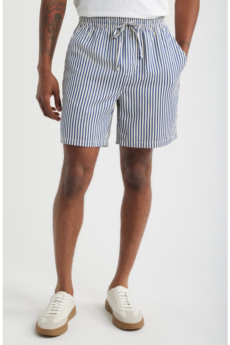 Stripe Seersucker Drawstring Shorts, Main, color, BLUE HEADER STRIPE