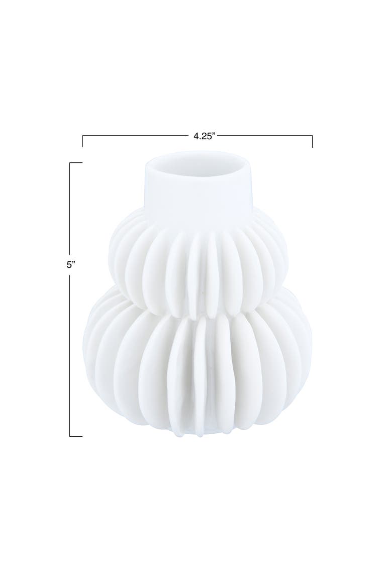 Stoneware Vase with Half Circle Pleated Design, White, Alternate, color, White
