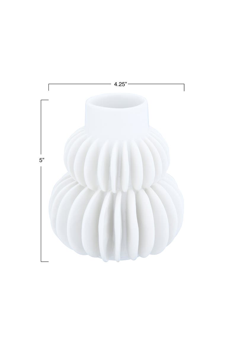 Storied Home Stoneware Vase with Half Circle Pleated Design, White, Alternate, color, White