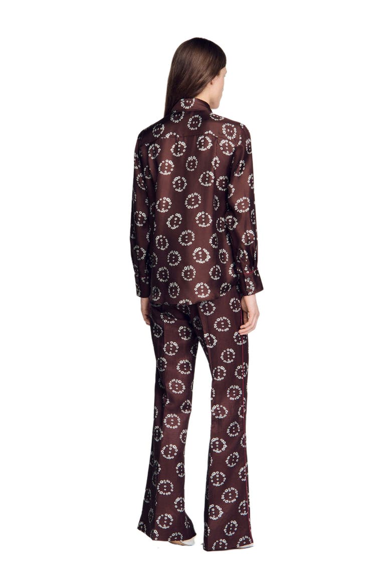 Floral print silk shirt, Alternate, color, Brown