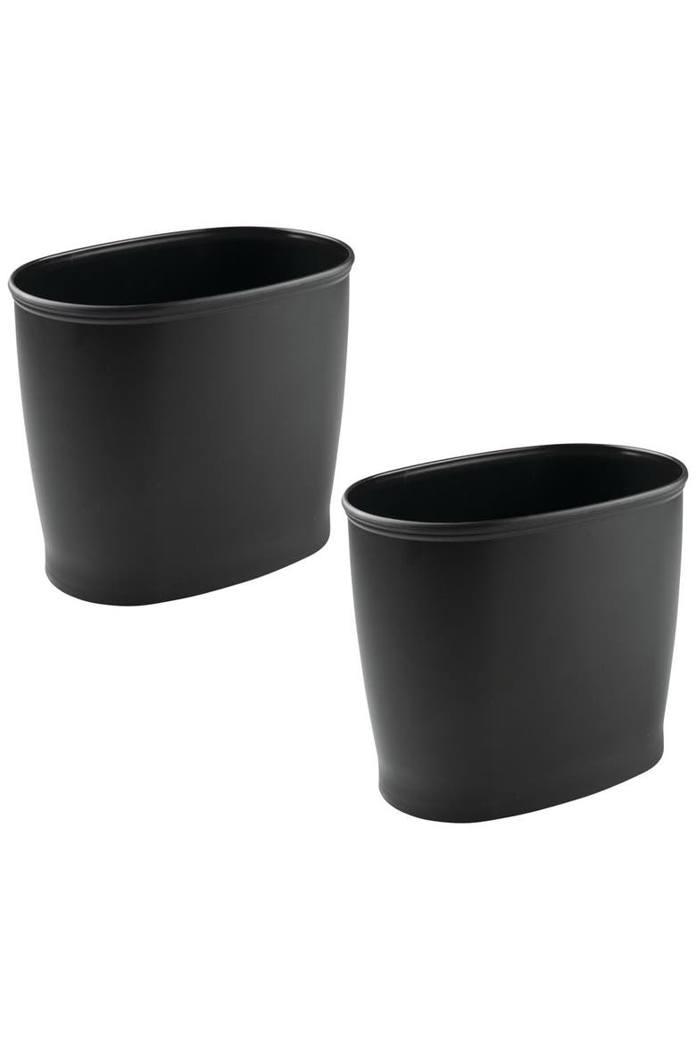 Oval 2.1 Gallon / 8 Liter Plastic Trash Can, 2-Pack, Black, Made in USA, Main, color, Matte Black