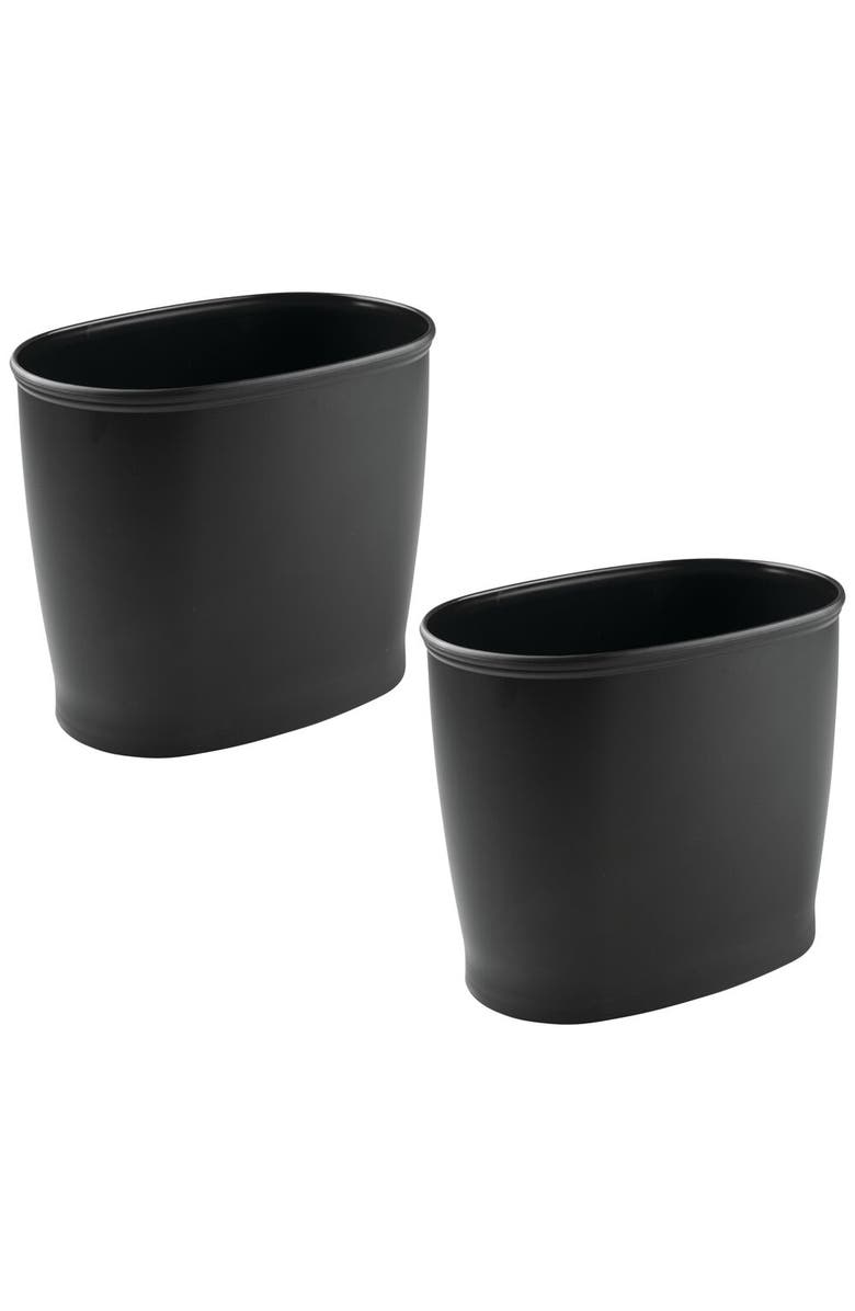 iDesign Oval 2.1 Gallon / 8 Liter Plastic Trash Can, 2-Pack, Black, Made in USA, Main, color, Matte Black