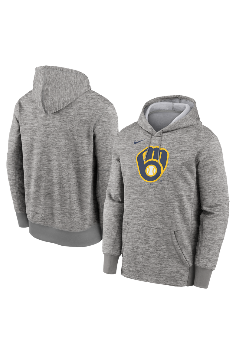 Men's Nike Heather Gray Milwaukee Brewers Primary Logo Therma Hoodie, Main, color, Heather Gray