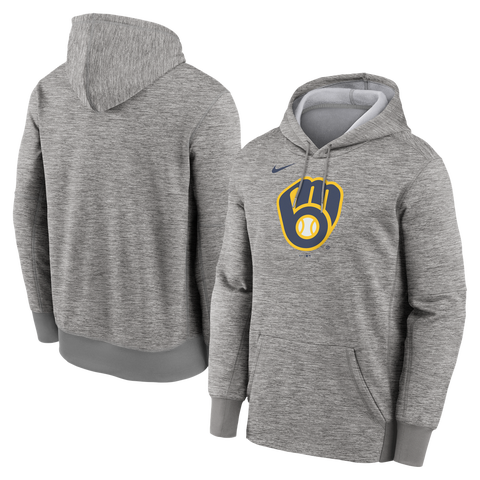 Men's Nike Heather Gray Milwaukee Brewers Primary Logo Therma Hoodie