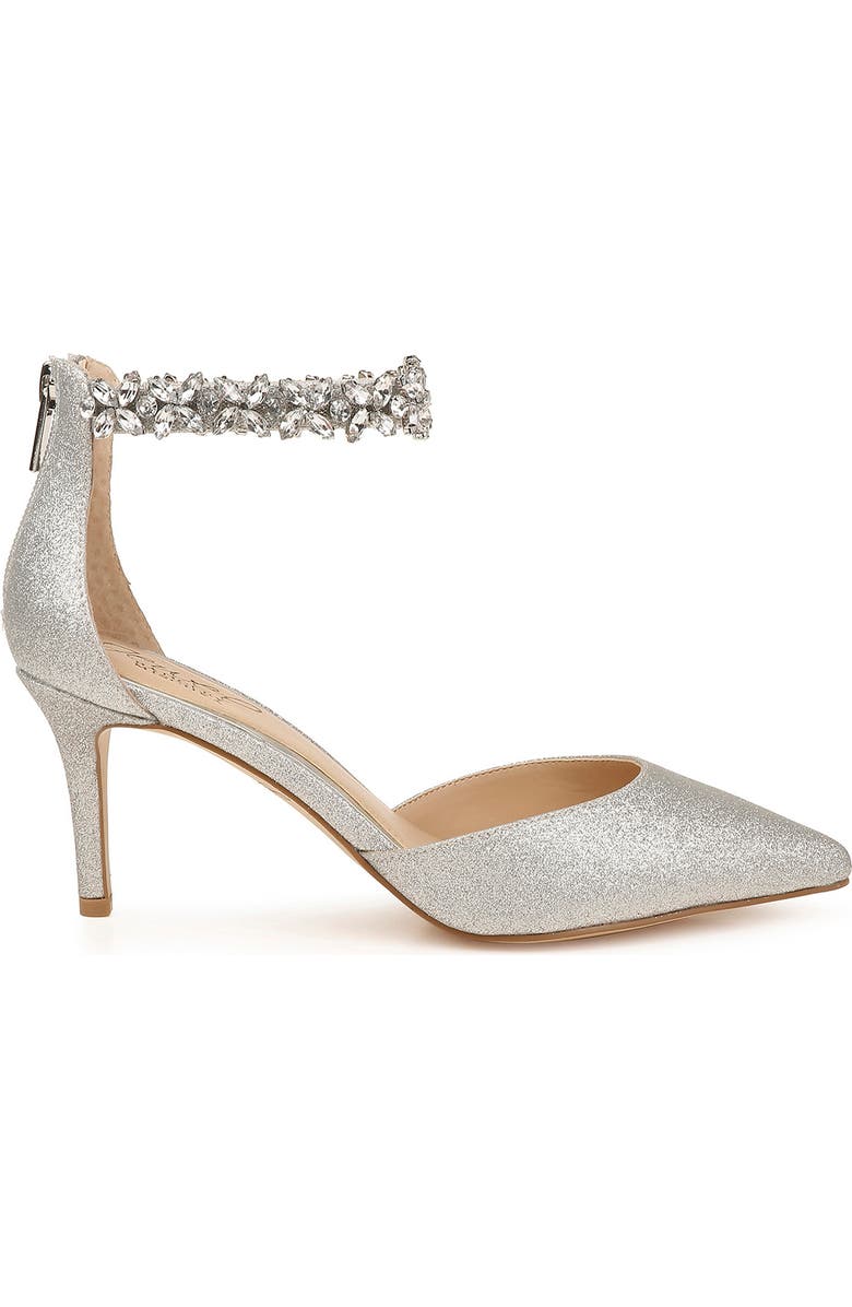 Jewel Badgley Mischka Raleigh Pointed Toe Ankle Strap Pump, Alternate, color, Silver Glitter