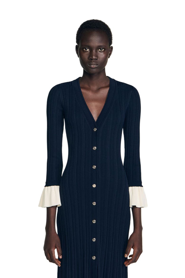 Two-tone knit midi dress, Alternate, color, Navy blue