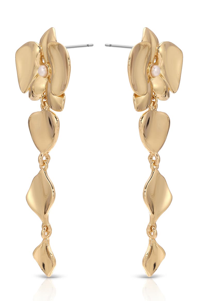 Freshwater Pearl Blossom Drop Earrings, Alternate, color, GOLD/ PEARL
