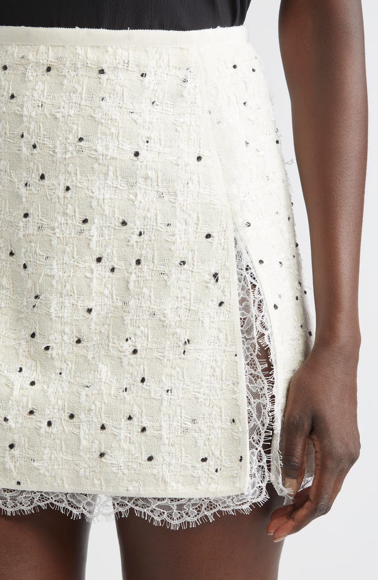 Giambattista Valli Lace Polka Dot Bouclé Skirt, Alternate, color, Ivory