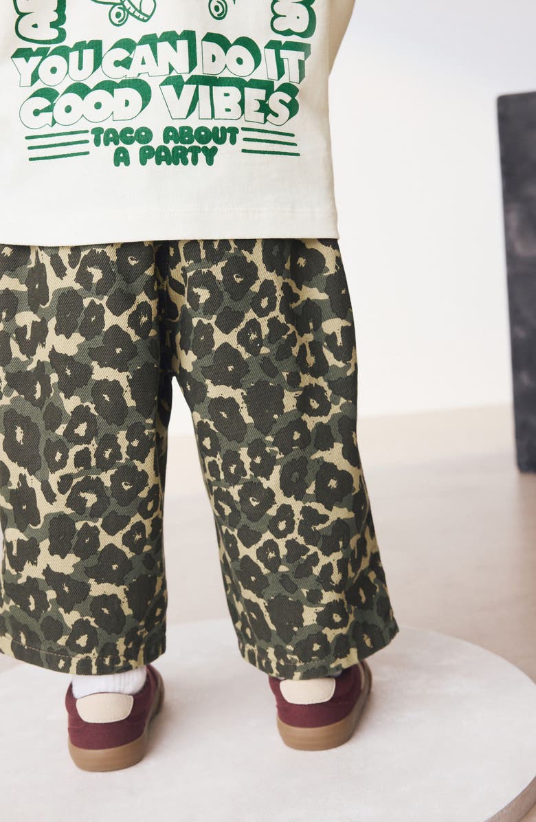 NEXT Kids' Leopard Print Wide Leg Jeans, Alternate, color, Green