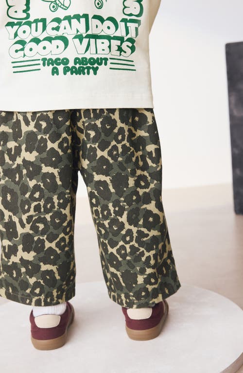 Next Kids' Leopard Print Wide Leg Jeans In Green