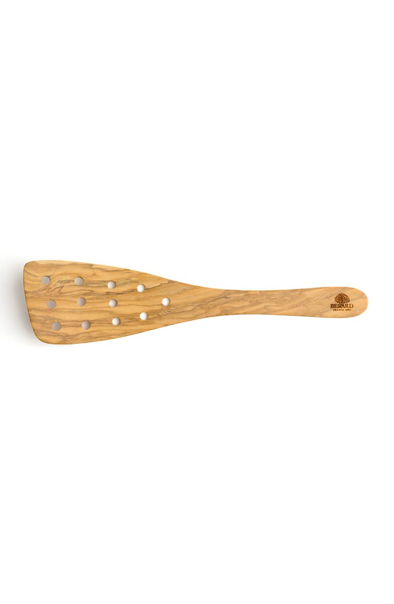 Berard Handcrafted Olive Wood 12 Inch Curved Slotted Spatula, Alternate, color, Brown