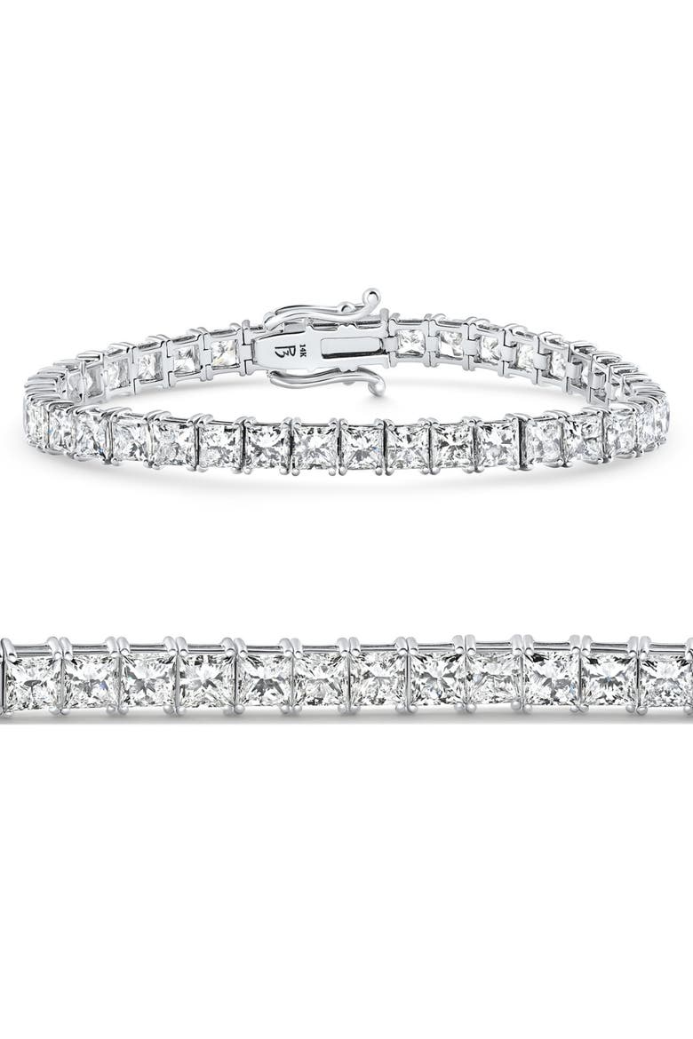 16.30Ct Princess Cut Diamond 7" Tennis Bracelet 14k Gold Lab Grown, Main, color, 14k White Gold