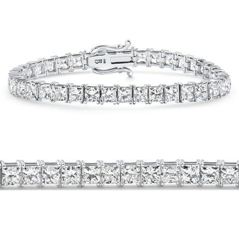 16.30Ct Princess Cut Diamond 7" Tennis Bracelet 14k Gold Lab Grown
