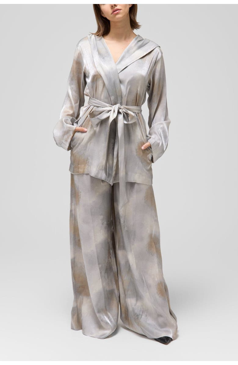 Le Fafo Silk Belted Jacket & Pants Set, Main, color, Silver/Bronze