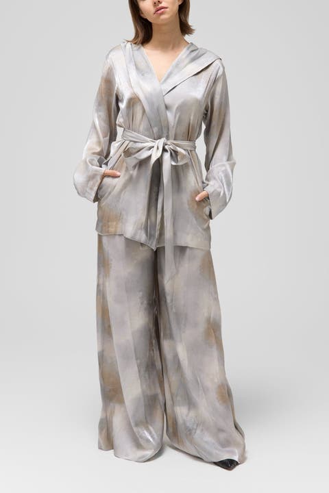 Silk Belted Jacket & Pants Set