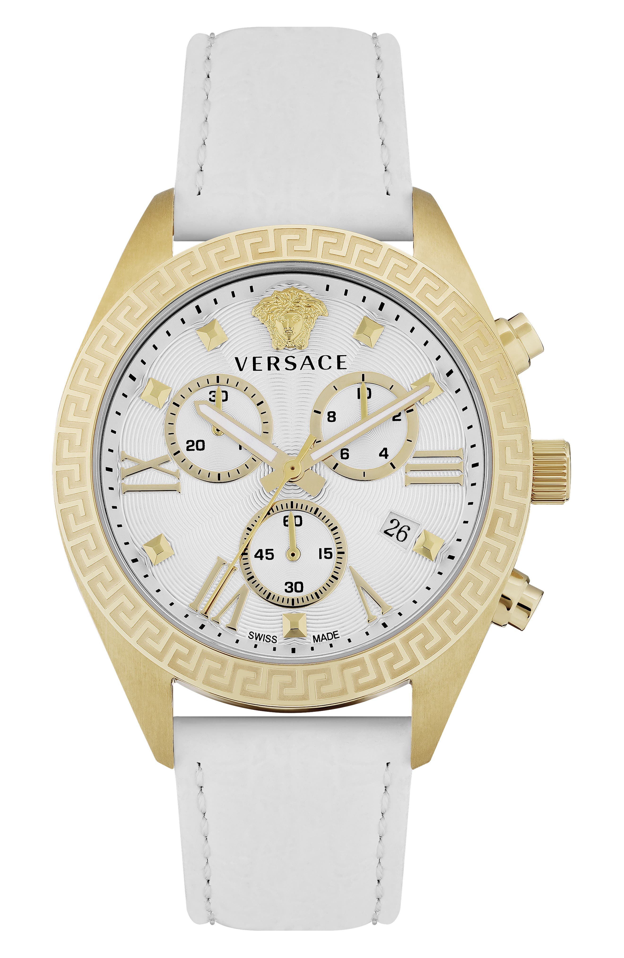 Versace Greca Chronograph Leather Strap Watch, 40mm