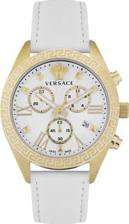 Versace Greca Chronograph Leather Strap Watch, 40mm