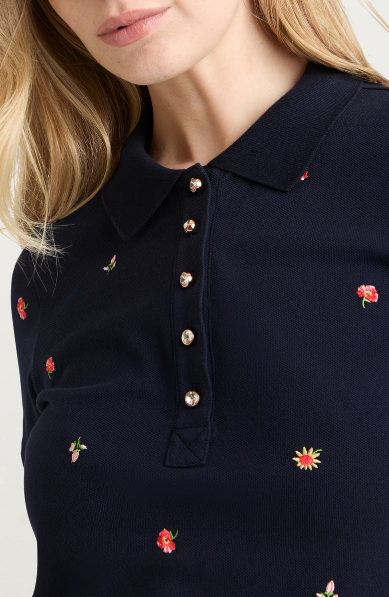 Cinq à Sept Diana Floral Embroidered Polo, Alternate, color, 