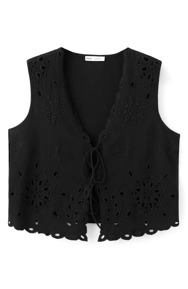MANGO TEEN <p>Kids' Embroidered Eyelet Vest</p>, Main, color, Black