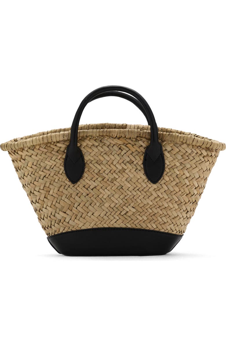 MANGO Small Double Handle Natural Fiber Crossbody Bag, Main, color, Black