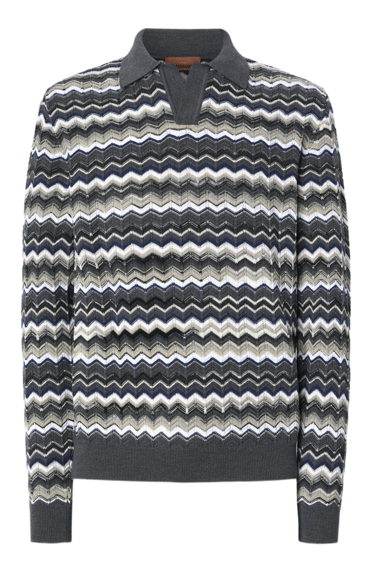 Long Sleeve Polo With V-neck And Zigzag Pattern - image 2