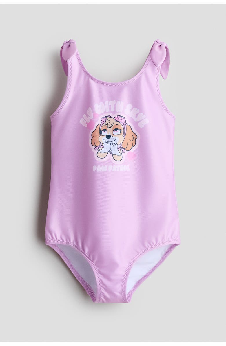 H&M Printed Knot-detail Swimsuit, Main, color, Purple/Paw Patrol