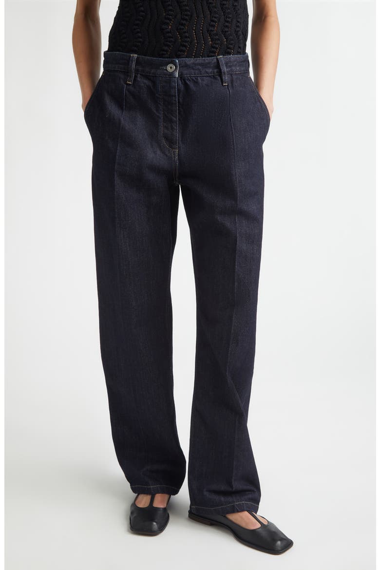 Pleated Straight Leg Jeans, Main, color, MAGNET